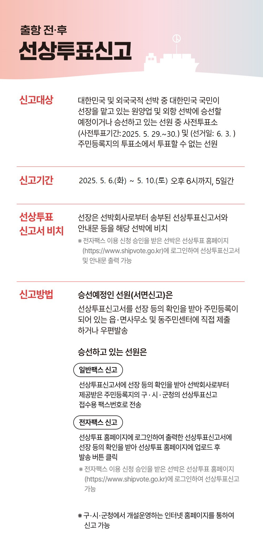 선상투표신고방법: 상세내용은 아래글을 확인해 주세요.